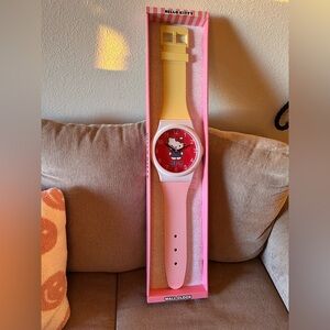 New Sanrio Pink Yellow Hello Kitty Wall Clock Wrist Watch Decor 36” W/ Battery